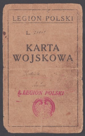 Polish Legions] POLISH LEGION Military card, no. 20967 for Antoni Kudziela, soldier of IV Komp. III Baon of the 1st P. L. P.