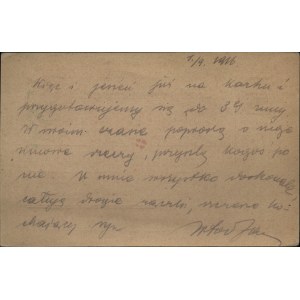 Legiony Polskie] Kpt. Włodzimierz Zagórski korespondencja z frontu. Dat. 1.9.1916