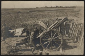 Polish Legions] Artillery gun service. Card of a legionnaire from the war hospital in Vienna. Dat. 16/III. 1917