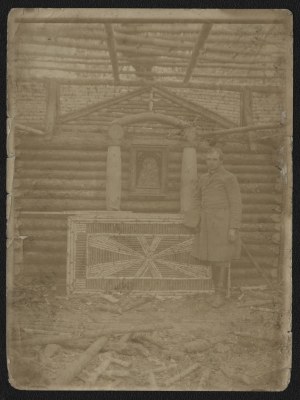 PANAŚ Józef, dedication] Chaplain of the Polish Legions Rev. Jozef Panaś at the field chapel in Legionowo, Volhynia. 1916 r.