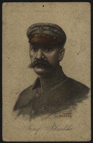 PIŁSUDSKI Józef] Jozef Pilsudski in the uniform of the 1st Brigade of the Polish Legions. Drawn by Bogdan Hoff. Cracow 1916. published by the Salon of Polish Painters in Cracow.