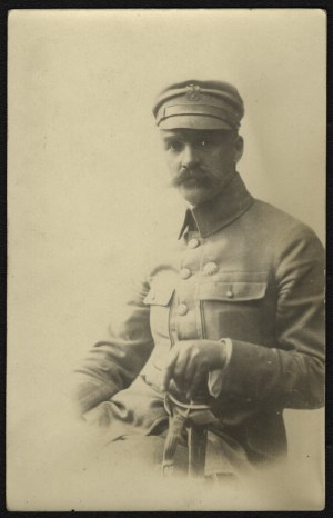 PIŁSUDSKI Józef] Commander Jozef Pilsudski in legion uniform with saber and sling