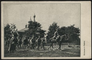 Set of 3 postcards of the 1st Regiment of the 1st Brigade of Legions. Column at Raśne, Ziemianka nad Nidą, Ziemianka nad Nidą.