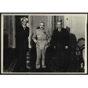 Marszałek Józef Piłsudski oraz płk Józef Beck podczas wizyty premiera Węgier Juliusz Gombos. Belweder 24 X. 1934 r.