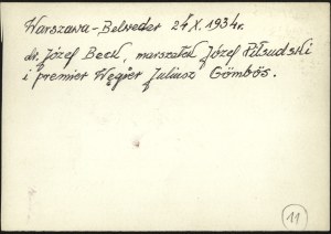 Marshal Jozef Pilsudski and Colonel Jozef Beck during the visit of Hungarian Prime Minister Julius Gombos. Belvedere 24 X. 1934 r.