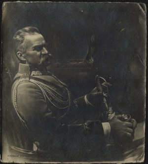 PIŁSUDSKI Józef] Jozef Pilsudski as Marshal of Poland, reproduction of a 1920s painting.