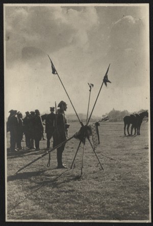 Cavalry Celebration, Revue 1933] The banner post of the 10th Horse Rifle Regiment before the Grand Cavalry Revue. Kraków 1933.
