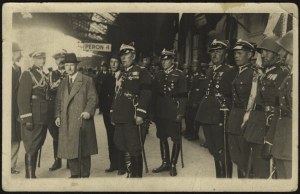 POLISH ARMY] Generals (including Gen. B. Mond) and officers of the Polish Army at the railroad station in Krakow. 1930s.