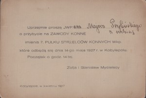7th Wkp. Mounted Rifle Regiment] Invitation to the Horse Rifle Competition named after the 7th Wkp. Horse Rifle Regiment for 14 May 1927 in Kobylepol.