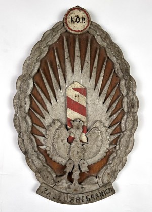 BORDER PROTECTION CORPS] Decorative workmanship of KOP badge in wood, originating from Officer's Casino or Watchtower (?). Poland, 1930s.