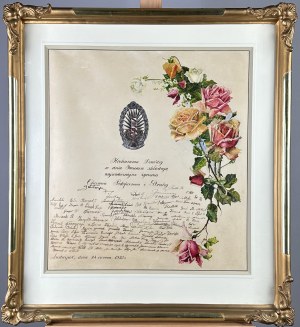 KORPUS OCHRONY POGRANICZA] Tableau imieninowe dla dowódcy KOP gen. Jana Kazimierza Kruszewskiego. Ludwipol, 24 czerwca 1933 r.