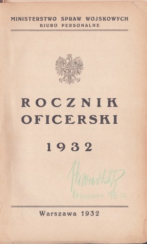 Officers' yearbook 1932. ministry of military affairs. Warsaw 1932.