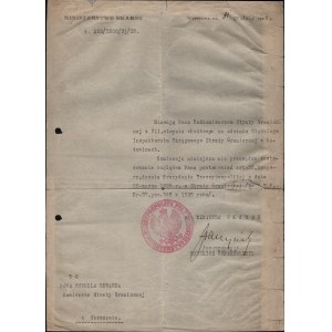 STARZYŃSKI Stefan] Mianowanie na nadkomisarza Straży Granicznej, 1928 Wystawione 31 XII 1928 przez Ministerstwo Skarbu. Podpis S. Starzyńskiego.