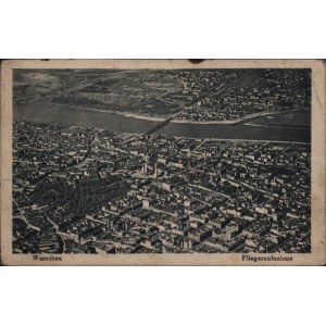 Wojna polsko-bolszewicka] Pocztówka z widokiem Warszawy oraz pieczątką: Oficerska Szkoła Obserwatorów Lotniczych. Warszawa 1920