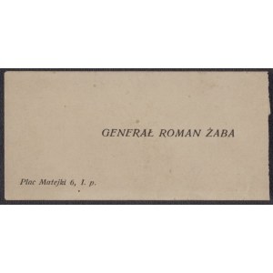 Wojsko Polskie] Bilet wizytowy gen. Romana Żaby [przed 1939 r.]