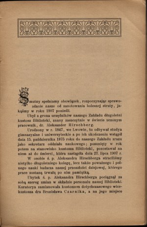 Ossolineum] Report on the activities of the Zakł. Nar. Im. Ossolińskich for the year 1907. Lviv 1908. published by Zakł. Nar. Im. Ossolińskich