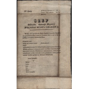 Powstanie Listopadowe] Szef Oddziału Gwardii Miejskiej Wolnego Miasta Krakowa. Czysty formularz zaświadczenia o zakwalifikowaniu do służby bezpieczeństwa [po XII 1830 r.]