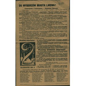 PPS, Lwów, Wybory do Sejmu 1928 r.] Do wyborców Miasta Lwowa! Agitacyjna ulotka wyborcza Centralnego Komitetu Wyborczego PPS we Lwowie wydana w związku z wyborami do Sejmu RP w marcu 1928