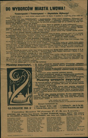 PPS, Lviv, Parliamentary elections 1928] To the voters of the City of Lviv! Agitational election leaflet of the PPS Central Election Committee in Lviv issued in connection with the March 1928 elections to the Polish Sejm