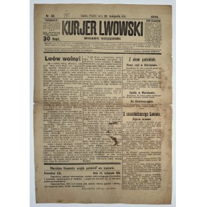 Bitwa o Lwów] Lwów wolny! Kurjer Lwowski Wydanie wieczorne z dnia 22 listopada 1918 r. Nr. 515. Rok XXXVI. Nakładem Spółki wydawniczej Kurjera Lwowskiego. Redaktor odpowiedzialny: Roman Marjan Antonik.