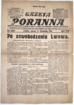 Battle for Lviv] Morning Gazette of November 23, 1918. No. 4447, Year VIII. 