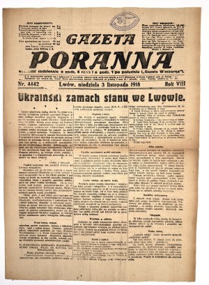 Battle for Lviv] Morning Gazette of November 3, 1918. No. 4442, Year VIII. 