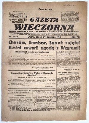 Battle for Lviv] Evening Gazette of November 29, 1918. Lviv. No. 4453. year VIII.