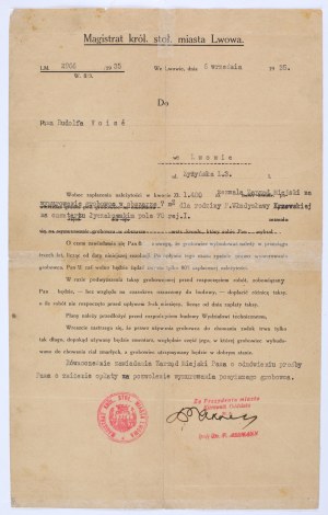 Lychakivsky Cemetery] Letter to Rudolf Voise regarding the erection of a tomb for the family of Mrs. Wladyslawa Krzewska. Lviv 6 IV 1935.