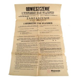 LWÓW] Obwieszczenie o wprowadzeniu stanu wyjątkowego [in blanco, Lwów, nie przed II 1937] Drukarnia Państwowa w Warszawie.