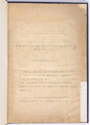 Antiquarian market in Lviv] Auction catalog of the book collection of the late Eng. Kazimierz Tytus Pawlowski in Lviv. The auction will take place [...] on February 3, 1930. [...] The auction is conducted by Jozef Hozel's antiquarian bookstore in Lviv, l.