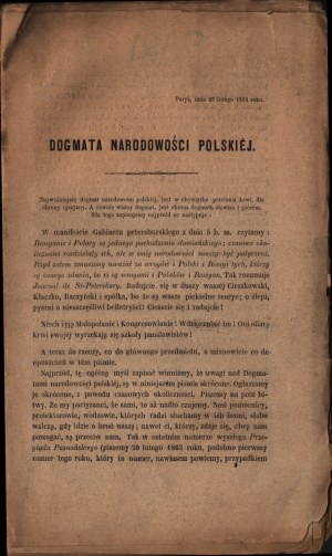 19TH CENTURY] DUCHIŃSKI Franciszek. The dogma of Polish nationality. [Paris 1863] Imprimerie Maulde et Renou.