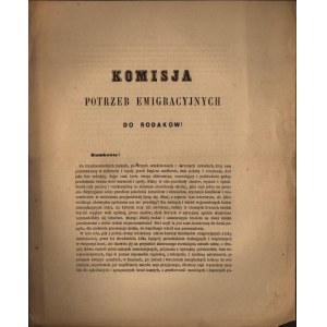 XIX WIEK] Komisja Potrzeb Emigracyjnych. Do Rodaków. Paryż, 12 września 1861. W rocznicę zwycięstwa pod Wiedniem.