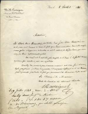 19th CENTURY, NIEMCEWICZ Julian Ursyn] Collection of notarial documents and other correspondence concerning the succession affairs of Julian Ursyn Niemcewicz. Dat. Paris [Paris] 2, 12 July and 7 August 1841.