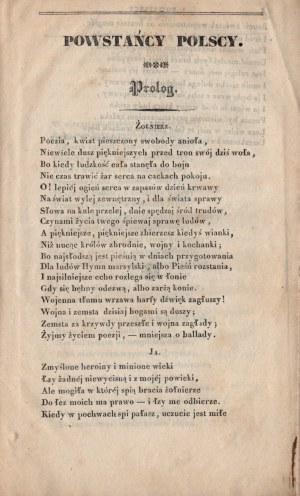 19TH CENTURY] ULRICH Leon - Polish Insurgents in 1833 : Dramatic Picture, by [...] with the inclusion of a Poem dedicated to the memory of Arthur Zawisza, by Konstanty Gaszynski. Agen 1834. reeded by Julian Quillot.