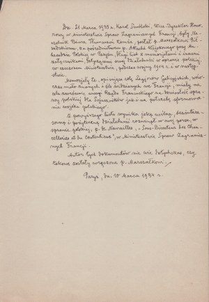 The Polish Cause in France in 1914-1920, SMÓLSKI Karol] A collection of documents, typescripts and manuscripts related to Karol Smólski's activities for the Polish Cause in France in the years 1914-1919, as well as a typescript of 