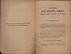 Law of the Fraternal Aid Fund for Polish youth studying in Paris. Paris 1907. printing house of Poland A. Reiff - Heimann.