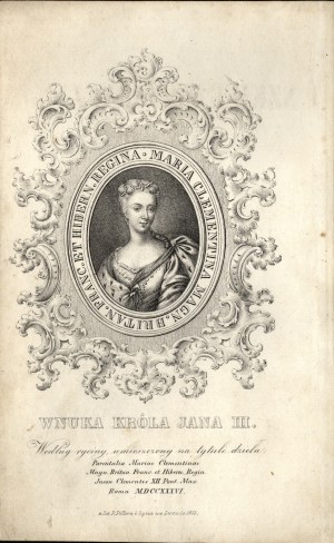 19th century] Portrait of Maria Klementyna Sobieska, granddaughter of King John III Sobieski. Lit. by P. Piller and Son. Lviv 1853