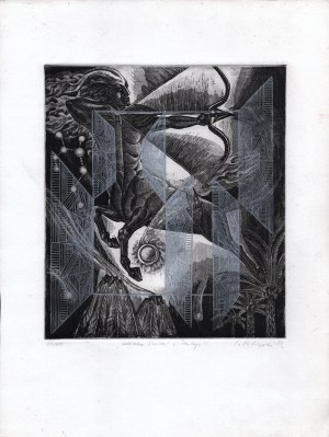 Lithuanian artist R. Veluwiene?] Sagittarius. Graphic by Lithuanian artist from the series 