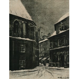 DOBROWOLSKI Odo (1883-1917) - Widok na Ratusz. Autolitografia barwna z teki Lwów [1915]