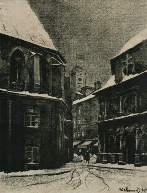 DOBROWOLSKI Odo (1883-1917) - View of the City Hall. Color autolithograph from the 
