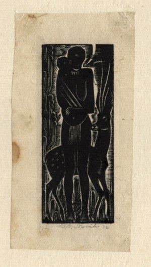 SOPOĆKO Konstanty Maria (1903-1992) - African woman with child and deer. 1932. woodcut on tissue paper