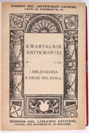 IGIEL Zygmunt - Antiquarian Quarterly 1 - 5. Lviv 1929-1932. set of catalogs [bound by Marek Bauer].
