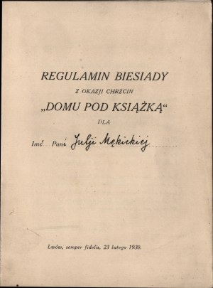 SEMKOWICZ Alexander] Regulations of the feast on the occasion of the christening of the 