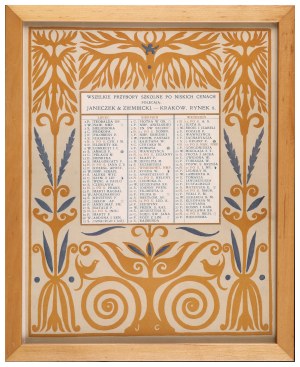 CZAJKOWSKI Józef] Complete set of 4 calendars of the Polish Applied Arts Society for the year 1907, printed in color lithography [Krakow 1907].