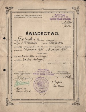 Corps District Command No. V, swimming certificate. 1935 r. [KS Cracovia]