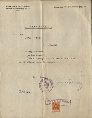 Cracow Cecilian Choir] A set of documents related to the activities of the Cracow Cecilian Choir. 1930s.