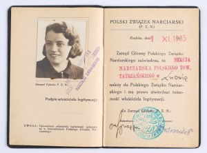 Legitimation of the Polish Ski Association issued to Wladyslawa Krzewska on November 1, 1935 by the Lviv ski section of the Polish Tatra Society. Lviv 1935