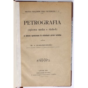 NIEDŹWIECKI J. - Petrografia (opisowa nauka o skłałach) w zakresie ograniczonym do niezbędnych potrzeb techników. Lwów 1898. [oraz] NIEDŹWIECKI J. - O istocie kryształów. Lwów 1888. [dedykacja, ekslibris J. Mękickiego, autorstwa R. Mękickiego]