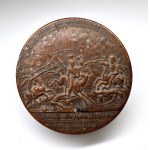 PONIATOWSKI Józef] Snuffer made of pressed maple wood ze depicting the scene of the death of Fr. Joseph Poniatowski in Elster. France (?), first half of the 19th century.