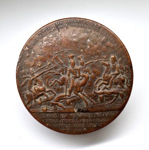 PONIATOWSKI Józef] Snuffer made of pressed maple wood ze depicting the scene of the death of Fr. Joseph Poniatowski in Elster. France (?), first half of the 19th century.